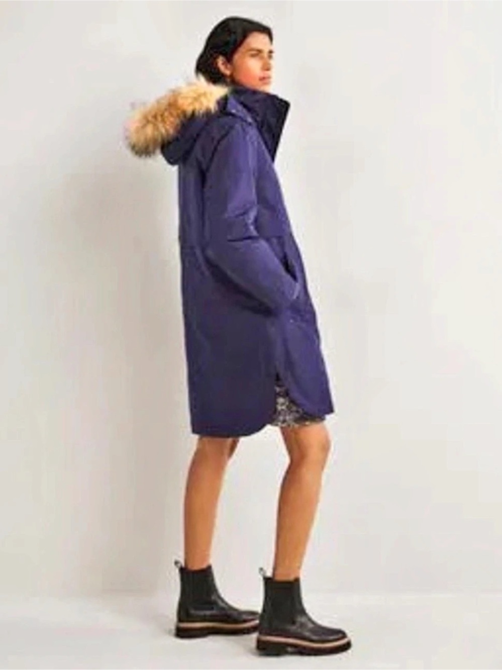 Boden Hooded Waterproof Borg Lined Navy Parka US 14R